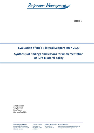 Synthesis of findings and lessons for implementation of IDI’s bilateral policy  Cover
