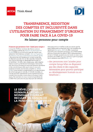 Transparence, reddition des comptes et inclusivité dans l’utilisation du financement d’urgence pour faire face à la COVID-19 : Ne laisser personne pour compte