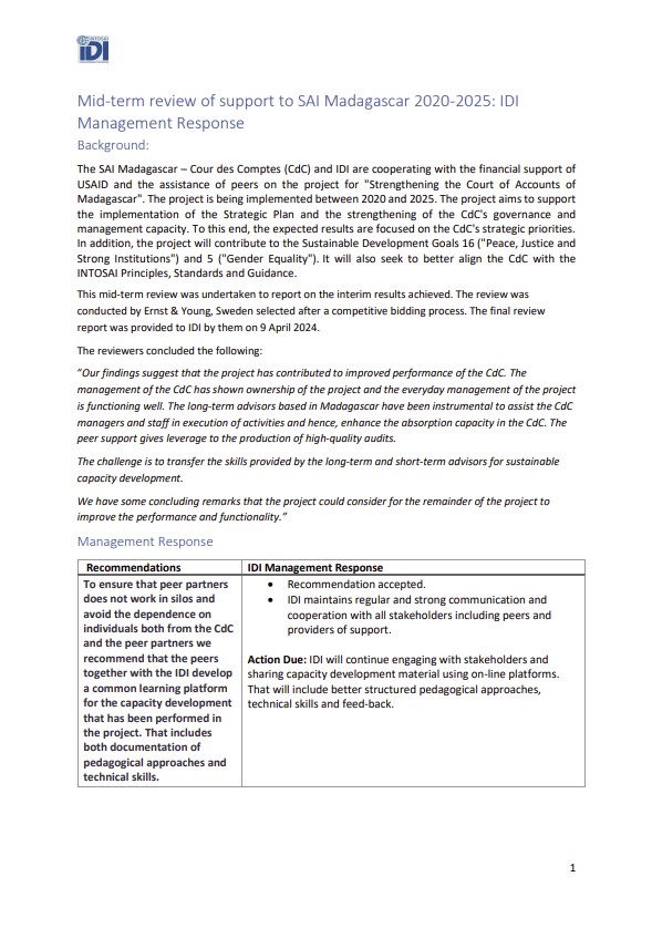 Management Response TANTANA Madagascar Review