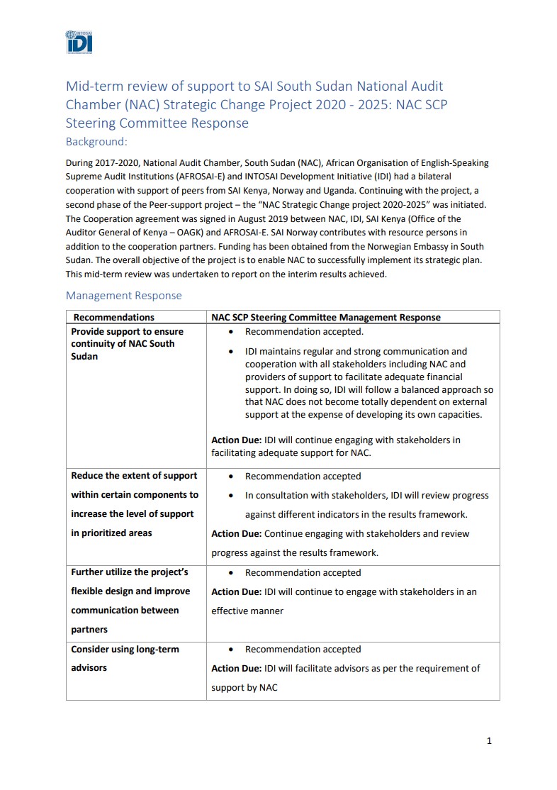 Management Response to Mid Term Review NAC South Sudan