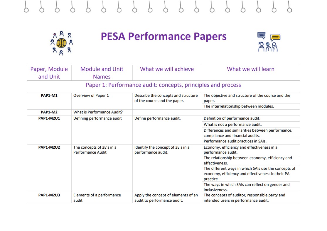 PESA Module Names and Objectives: Performance Audit Module