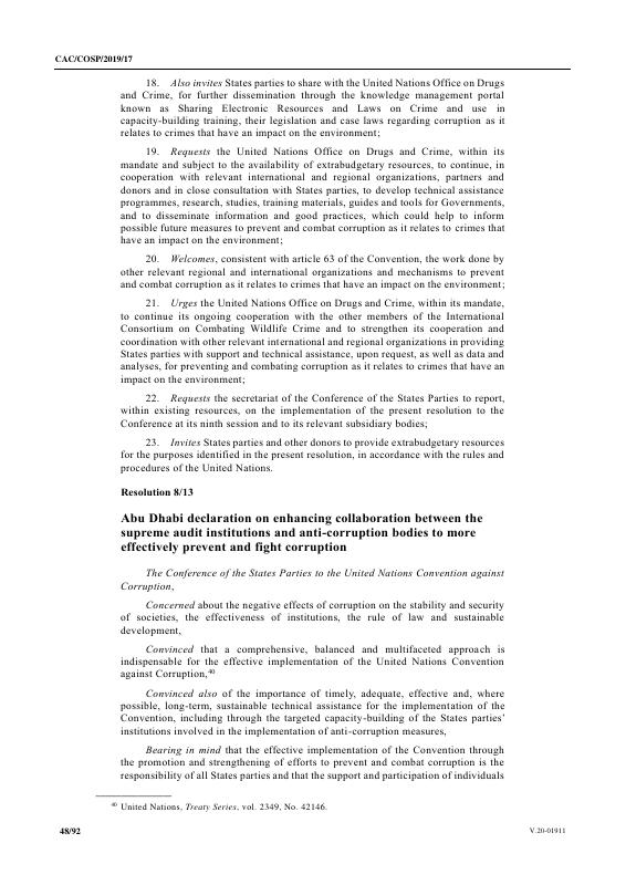 Abu Dhabi declaration on enhancing collaboration between the supreme audit institutions and anti corruption bodies to more effectively prevent and fight corruption
