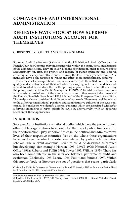 Reflexive Watchdogs? How Supreme Audit Institutions Account for Themselves