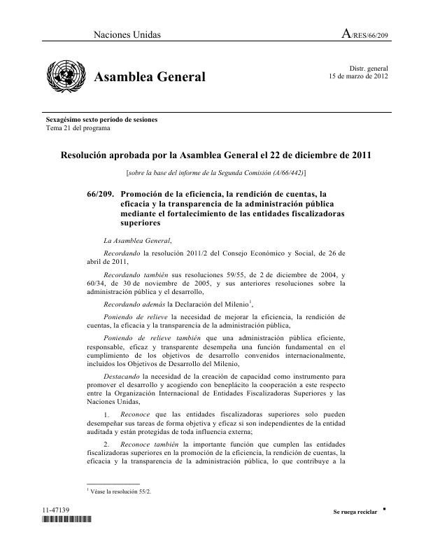 Resolución A/RES/66/209 de la ONU