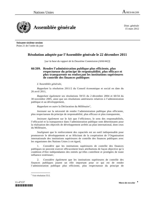 Résolution des Nations Unies A/RES/66/209
