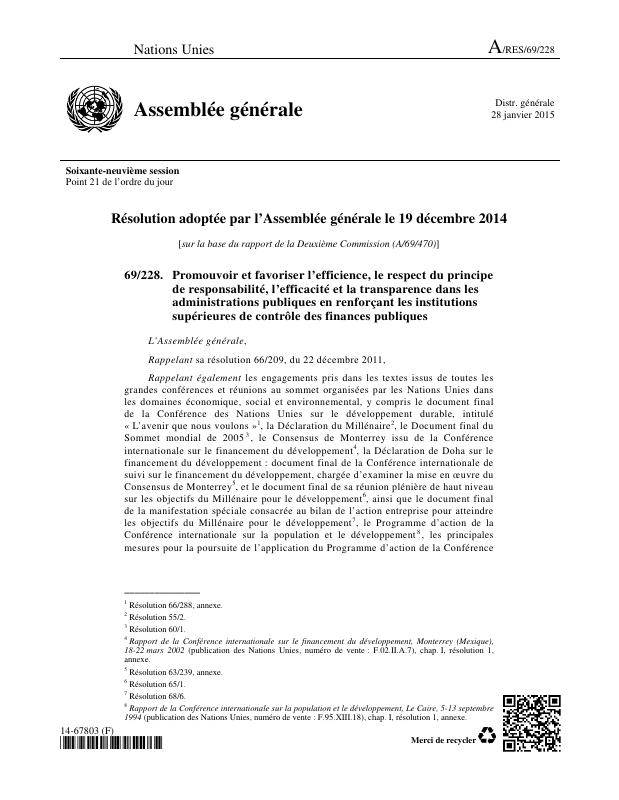 Résolution des Nations Unies A/RES/69/228