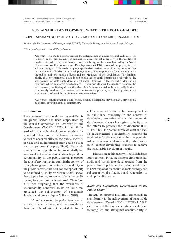 Sustainable development: What is the role of audit?