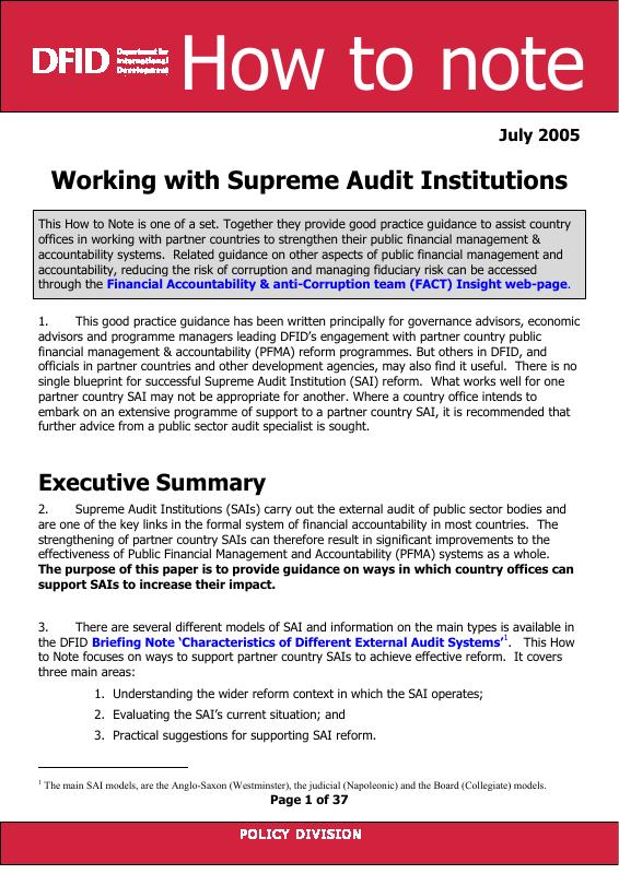 Working with Supreme Audit Institutions