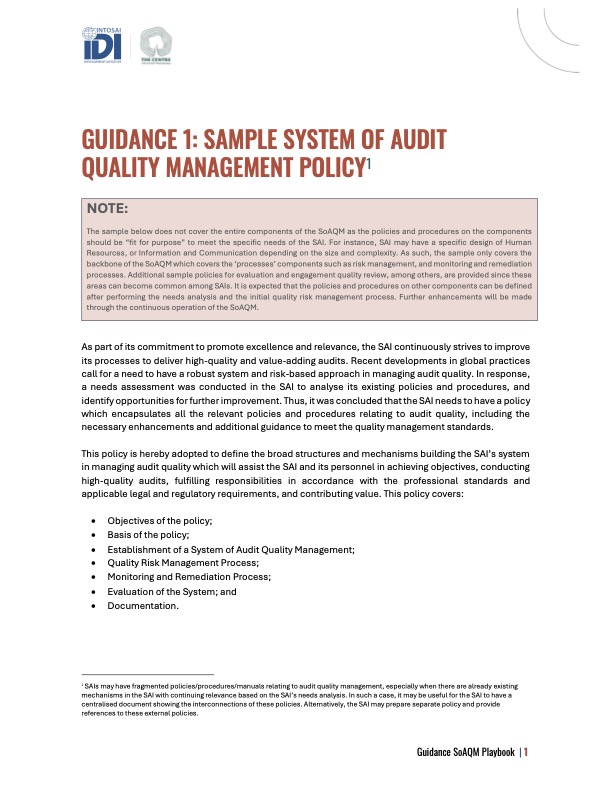 SoAQM Guidance Documents