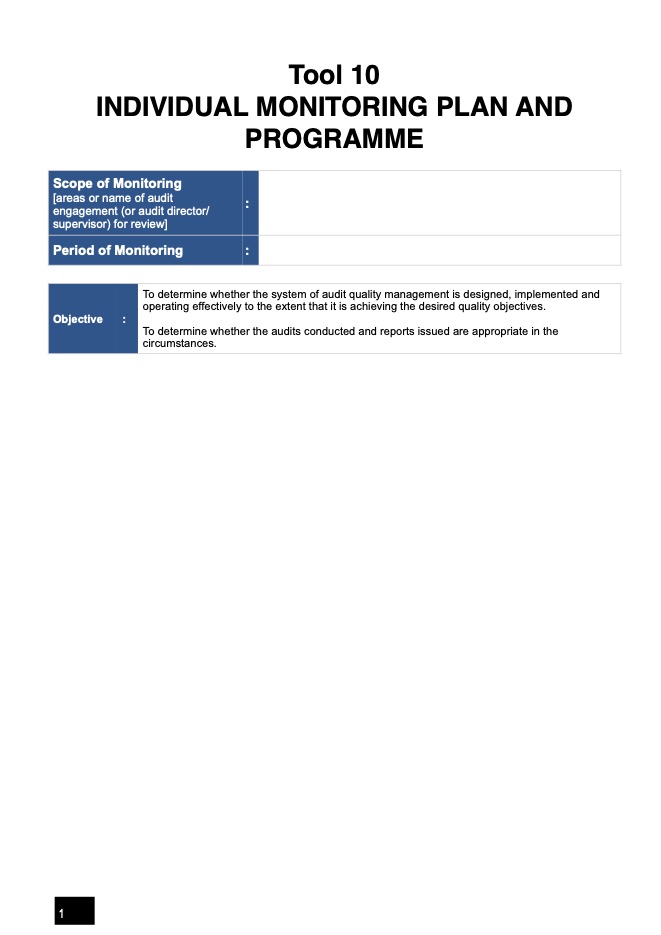 Tool 10 Individual Monitoring Plan and Programme