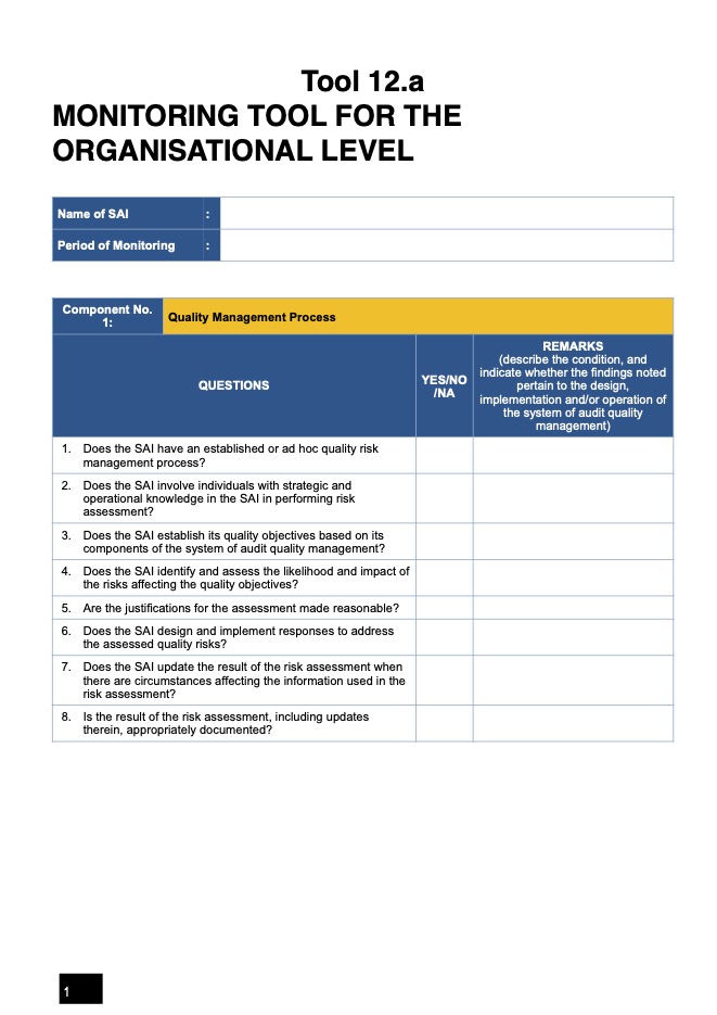 Tool 12 A Monitoring Tool for the Organisational Level