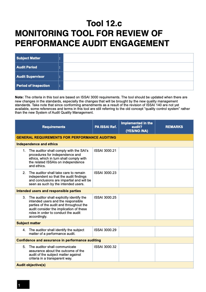 Tool 12 C Monitoring Tool for Review of PA Engagement