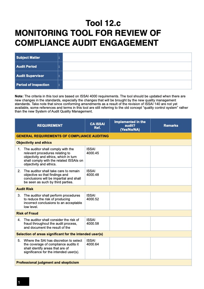 Tool 12 D Monitoring Tool for Review of CA Engagement