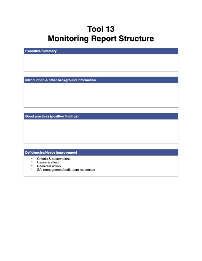 Tool 13 Monitoring report structure