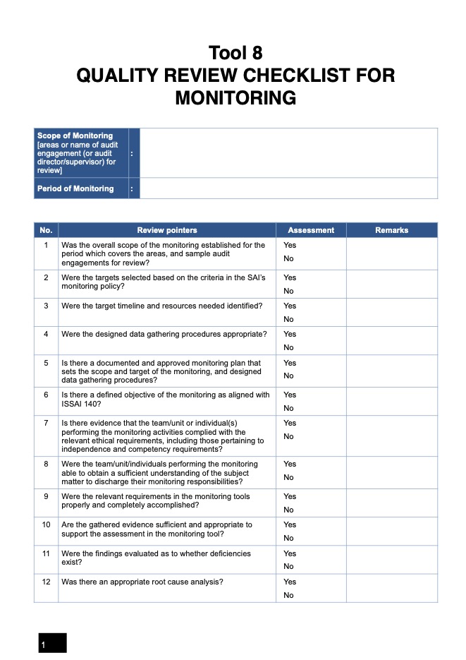 Tool 8 Quality Review Checklist for Monitoring