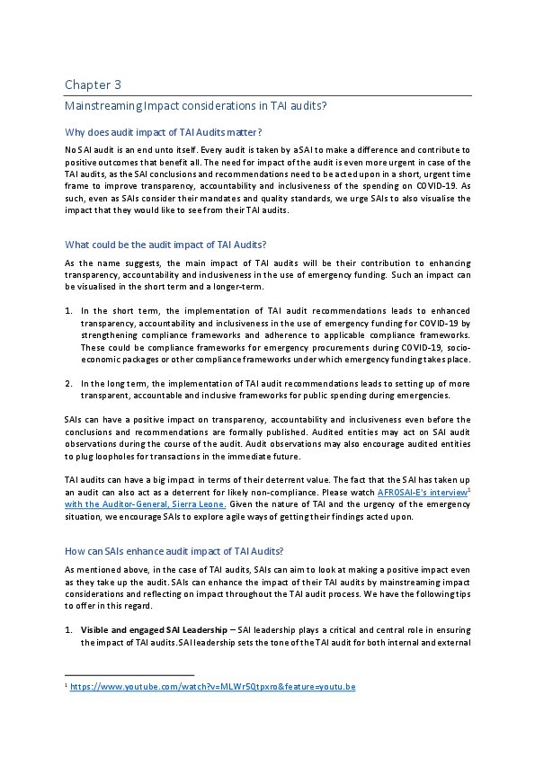 TAI audit guide chapter 3 Mainstreaming impact considerations