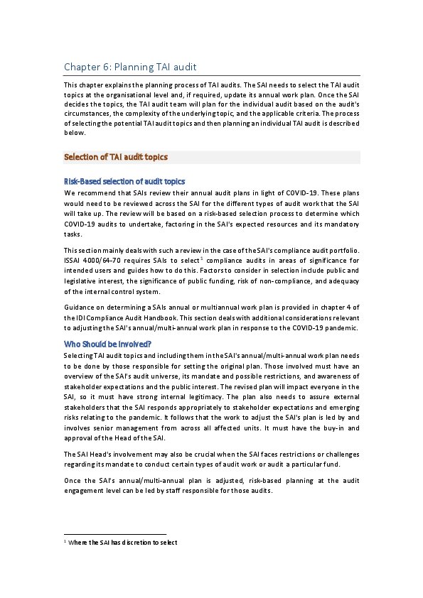 TAI audit guide chapter 6 Planning tai audits