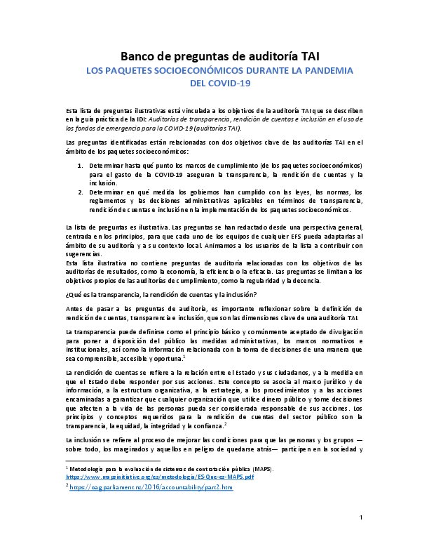 TAI Audit Question Bank Socioeconomic packages SPANISH