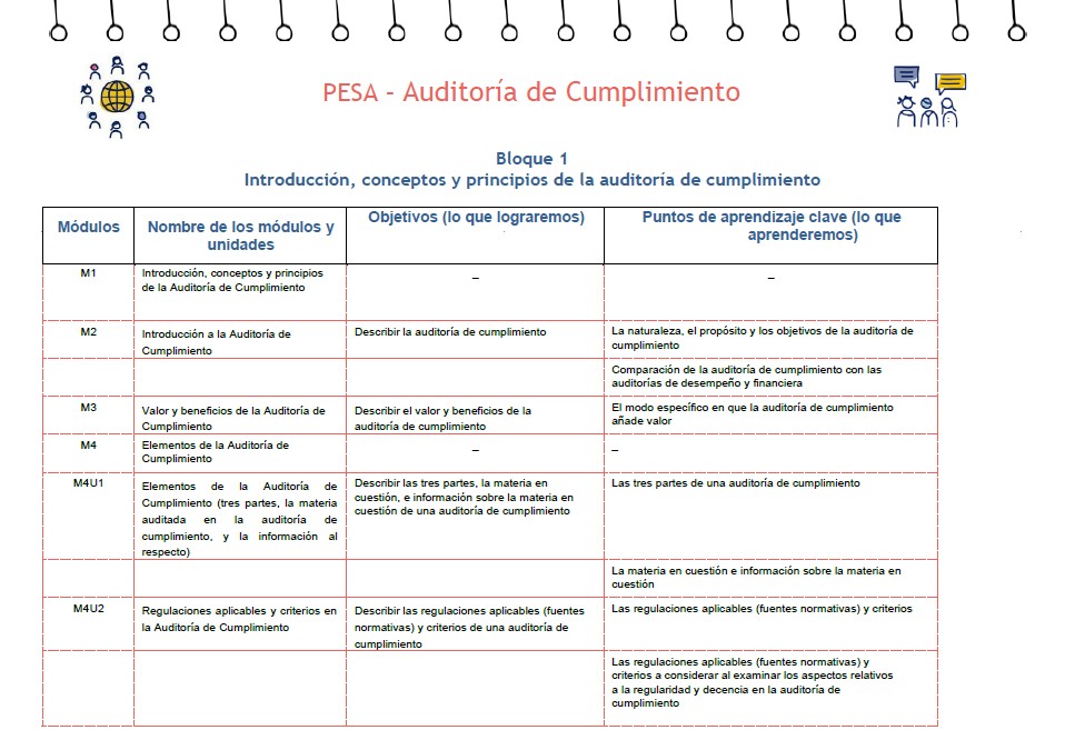 PESA Nombres y objetivos de los módulos: Auditoría de cumplimiento en español