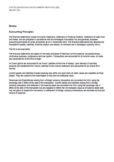 Notes to the IDI Financial Statements 2025
