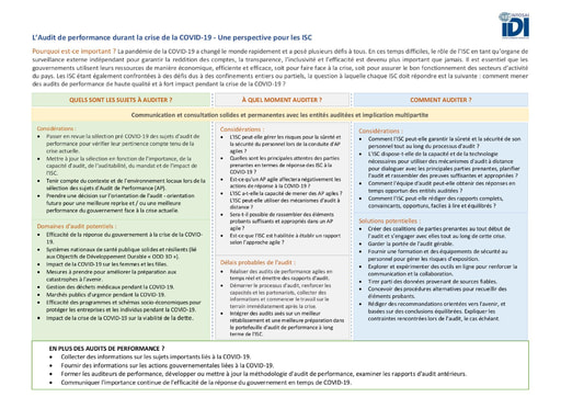 L’Audit de performance durant la crise de la COVID-19 – Une perspective pour les ISC