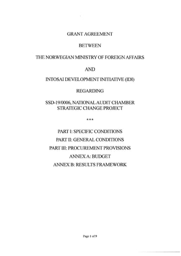 Norwegian Embassy-IDI Grant Agreement for South Sudan NAC 2020-2023