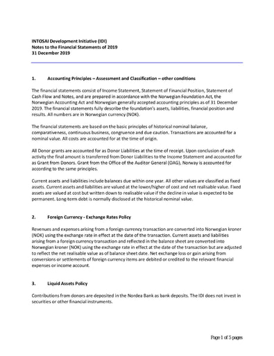 Notes to IDI Financial Statement 2019