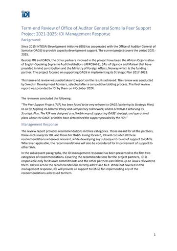 IDI Management Response Term end Review of Office of Auditor General of Somalia Peer Support Project 2021 2025