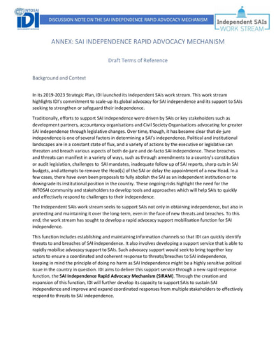 SAI Independence Rapid Advocacy Mechanism (Terms of Reference)