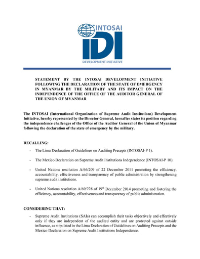 IDI Statement on Myanmar (March 10 2021)
